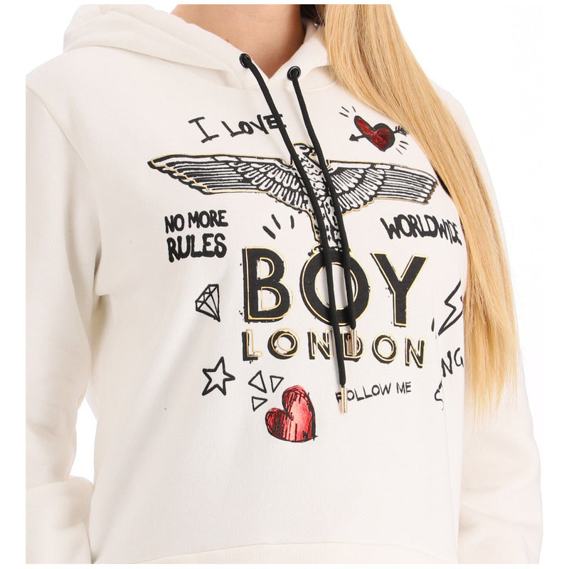 Sudadera Blanca Hoodie Mujer Con Gorro I Love Boy London
