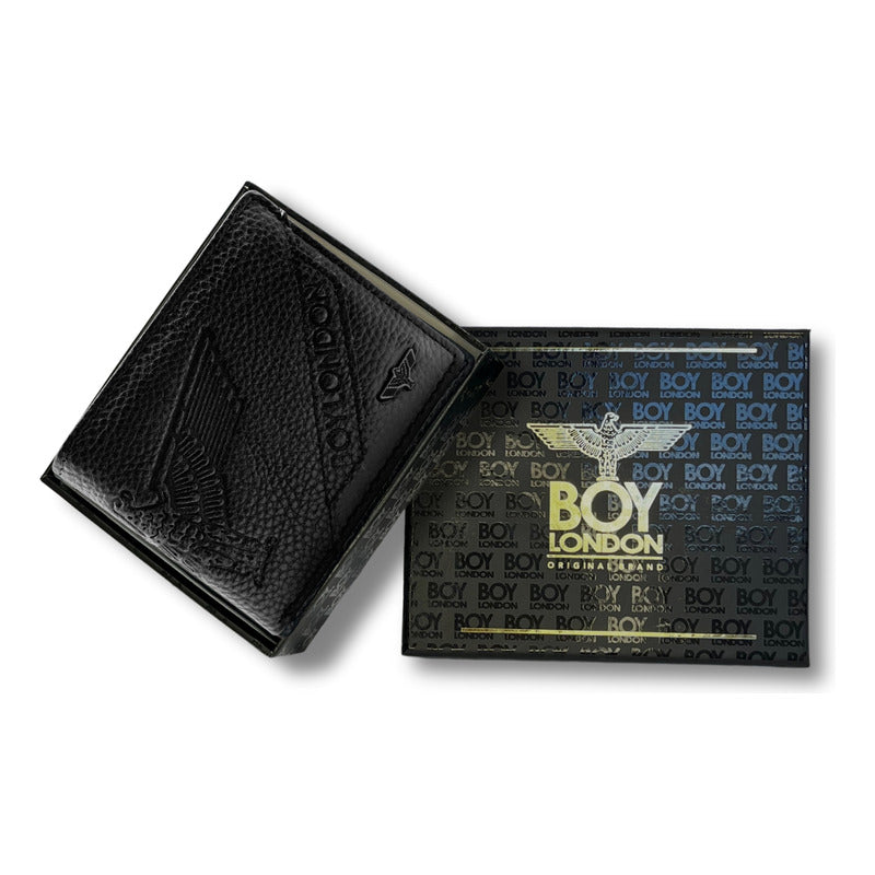 Cartera Negra De Piel Plegable Hombre Elegante Boy London