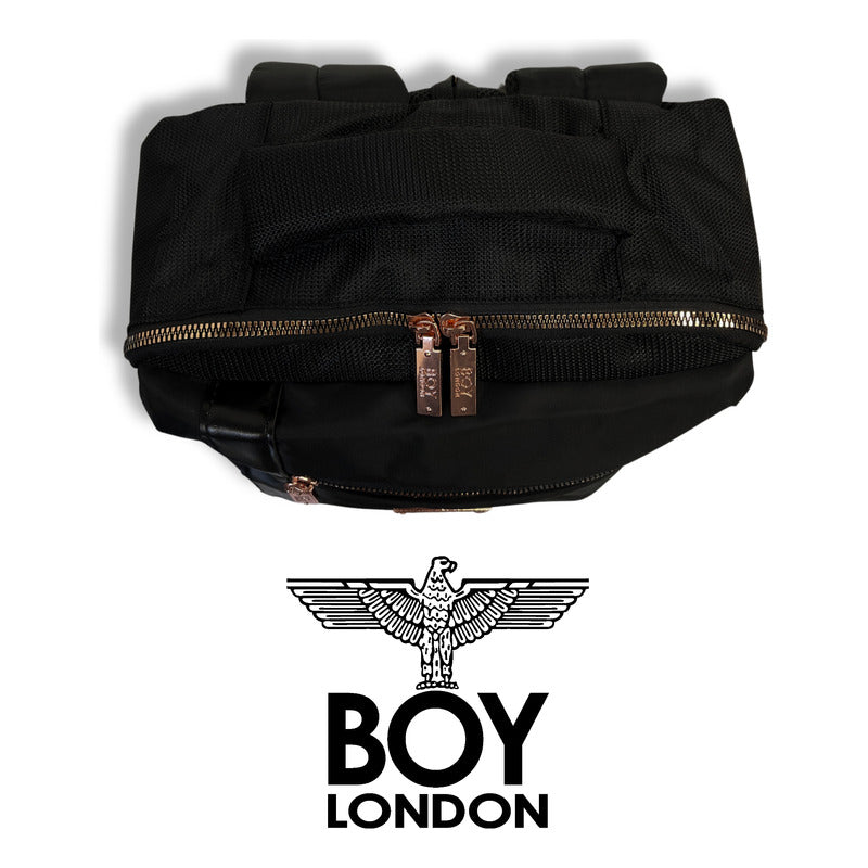 Mochila Negra Casual Urbana Cierres Rosa Metálico Boy London
