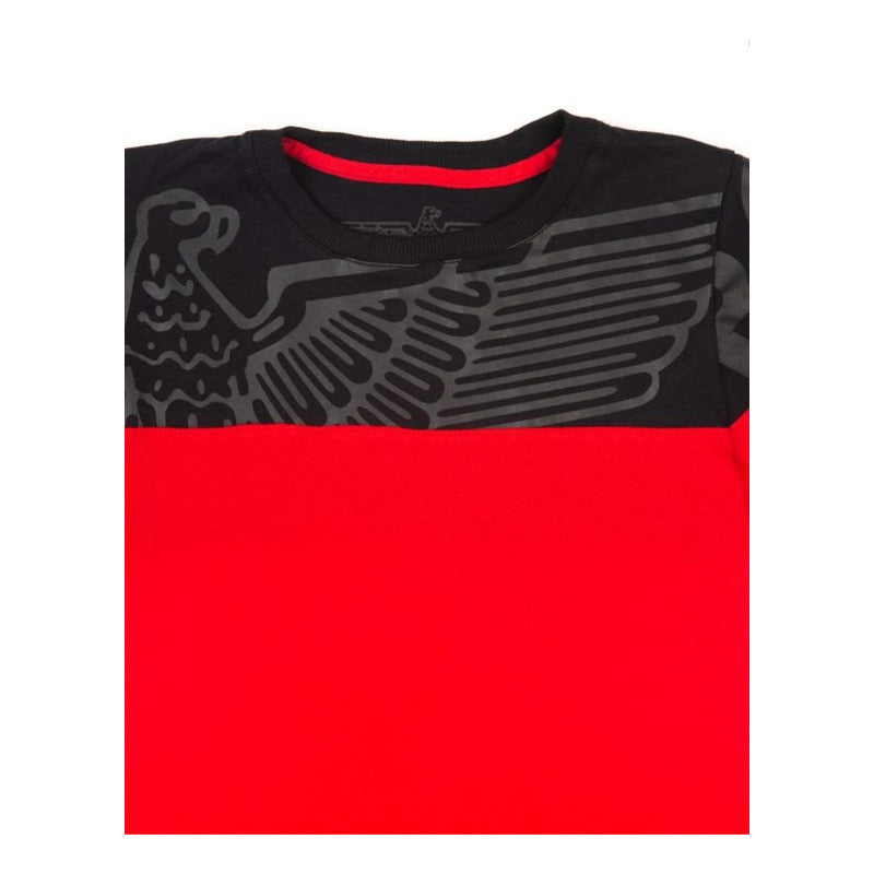 Playera Manga Corta Roja Y Negro Hombre Estampado Boy London