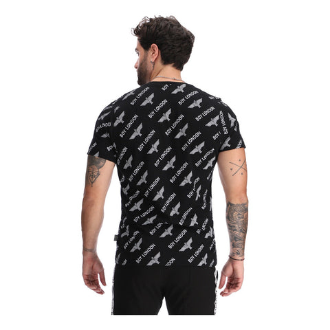 Playera Negra Hombre Estampado De Aguila Letras Boy London
