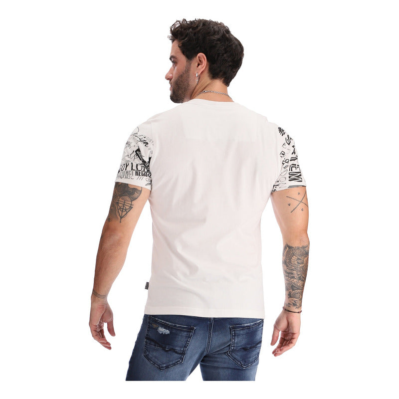 Playera Blanca Manga Corta Algodón Con Estampado Boy London