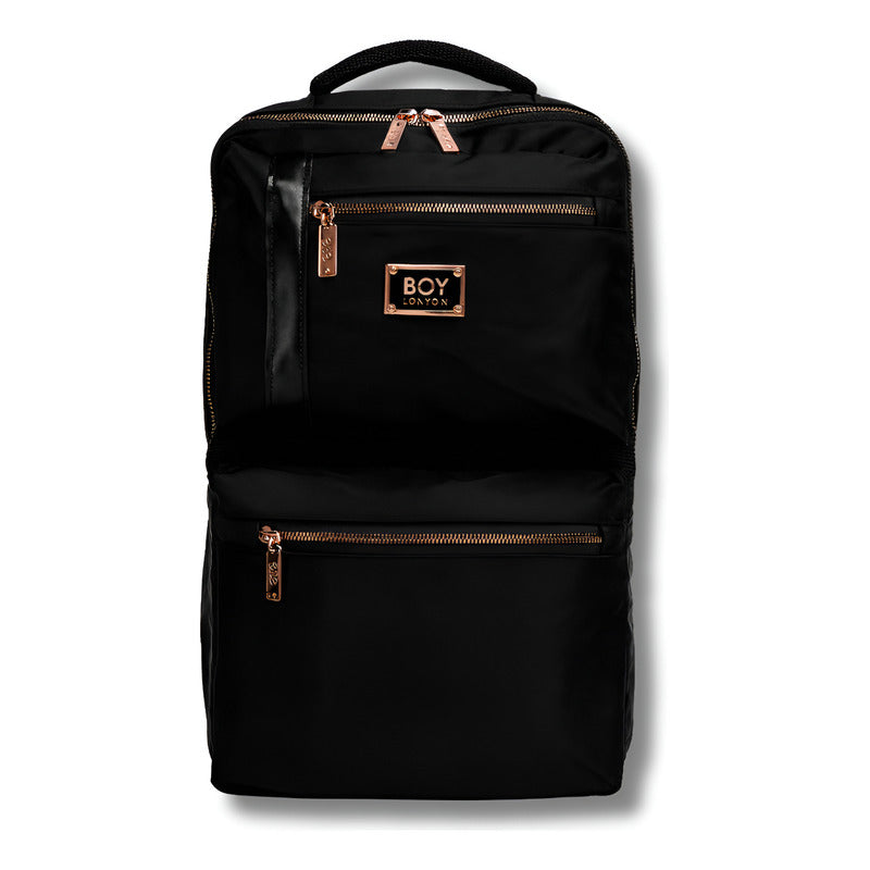 Mochila Negra Casual Urbana Cierres Rosa Metálico Boy London Color Negro Y Rosa Diseño De La Tela Lisa