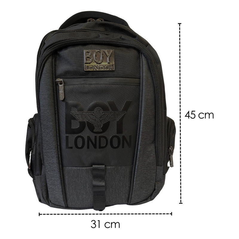 Mochila Escolar Backpack Negra Gran Capacidad Cierres Reforzados Boy London Color Negro Diseño De La Tela Lisa
