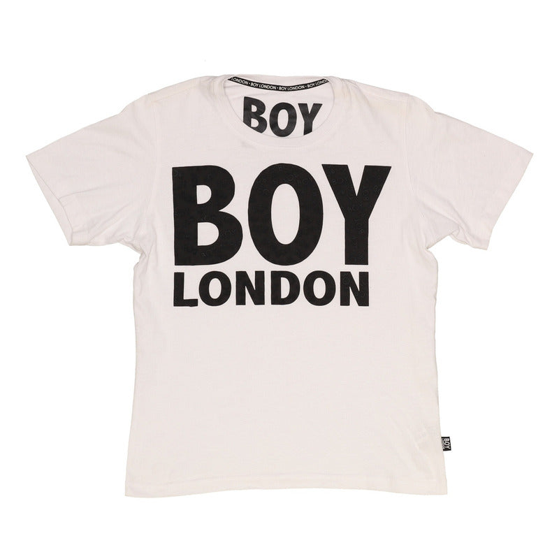 Playera Blanca Manga Corta Letras Negras Boy London