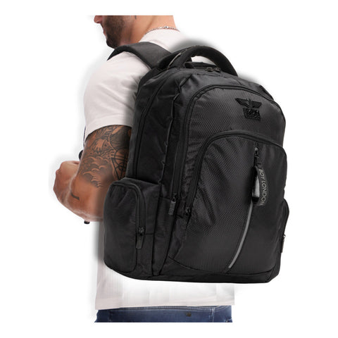 Backpack Mochila Negra Reflejante Placa Metálica Boy London