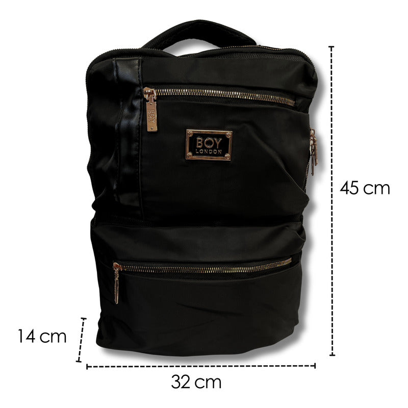 Mochila Negra Casual Urbana Cierres Rosa Metálico Boy London