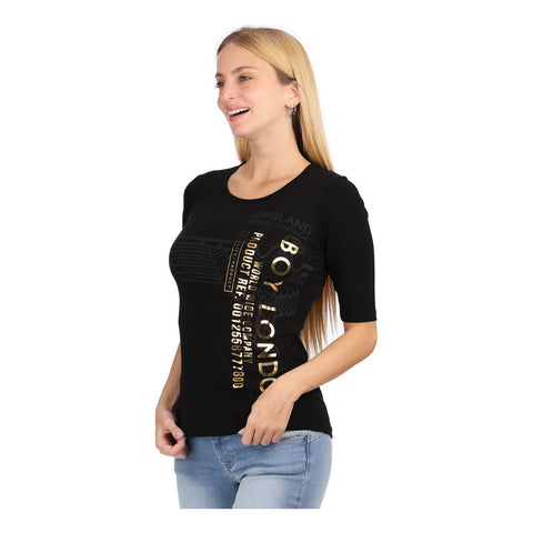 Playera Negra Mujer Manga 3/4 Estampado Dorado Boy London Negro M