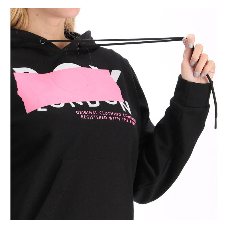 Sudadera Negra Mujer Letras Texturizadas Hd Rosa Boy London