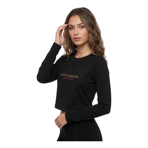 Playera Crop Top Boy London Negra Manga Larga Mujer Negro