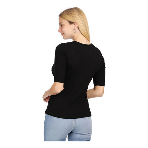 Playera Negra Mujer Manga 3/4 Estampado Dorado Boy London Negro M