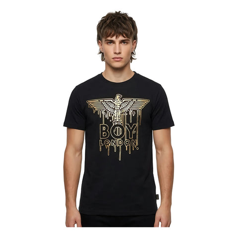 Playera Negra Hombre Letras Foil Dorado Estampado Boy London Negro Chica