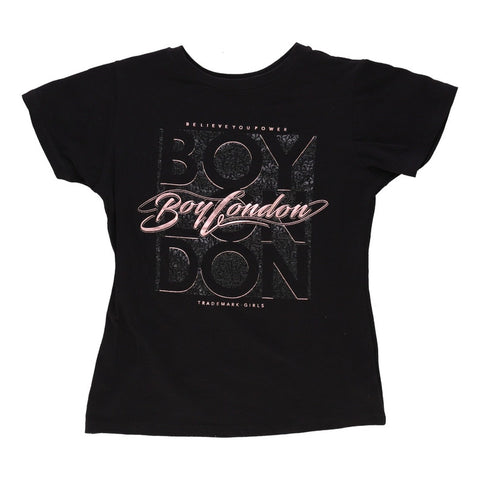 Playera Negra de Mujer Algodon Foil Rosa Texturizada Boy London