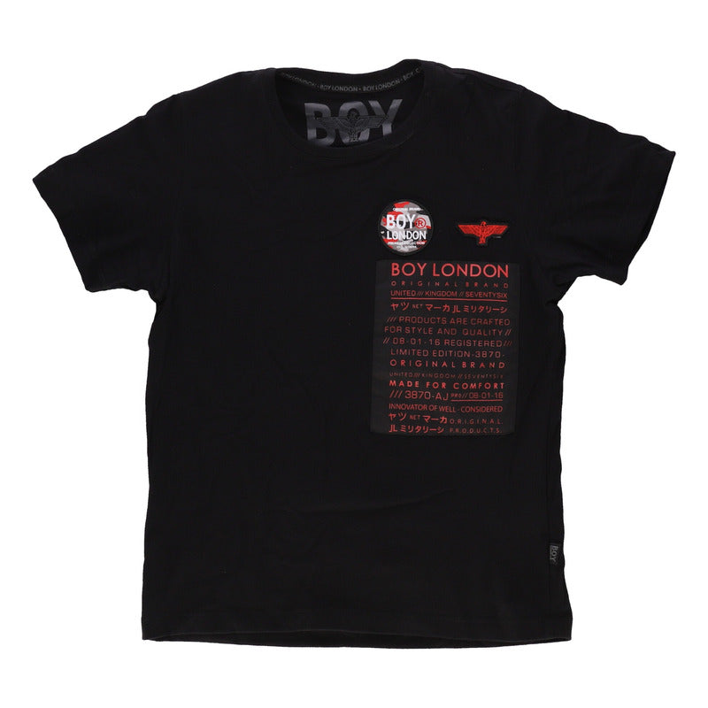 Playera Negra Manga Corta Hombre Parche Bordado Boy London