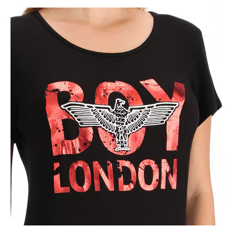Playera Negra De Dama Letras Rojas Foil Y Aguila Boy London