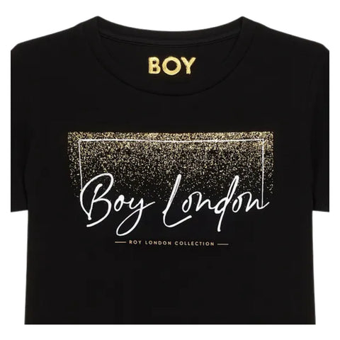 Playera Boy London Mujer Negra Glitter Dorado Cursiva