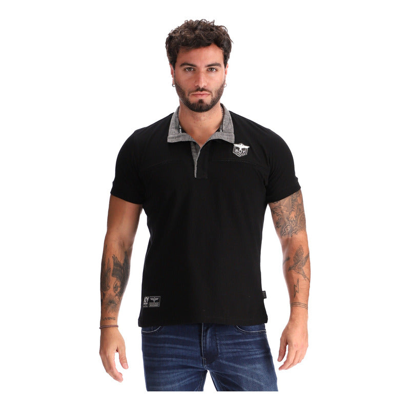 Playera Negra Tipo Polo Aplicacion Vinil Hombre Boy London