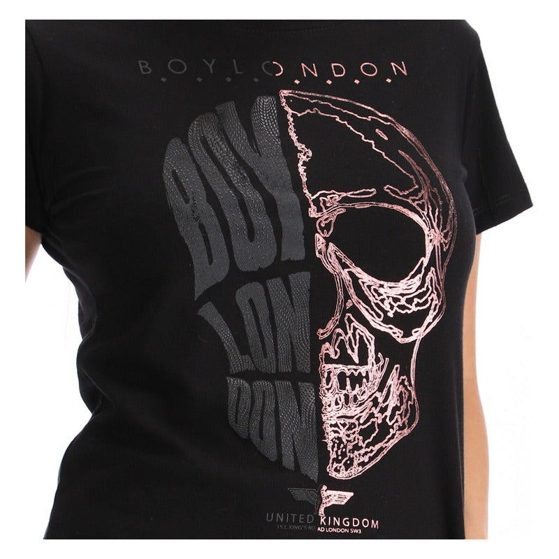 Playera Negra Mujer Silueta De Craneo Texturizado Boy London