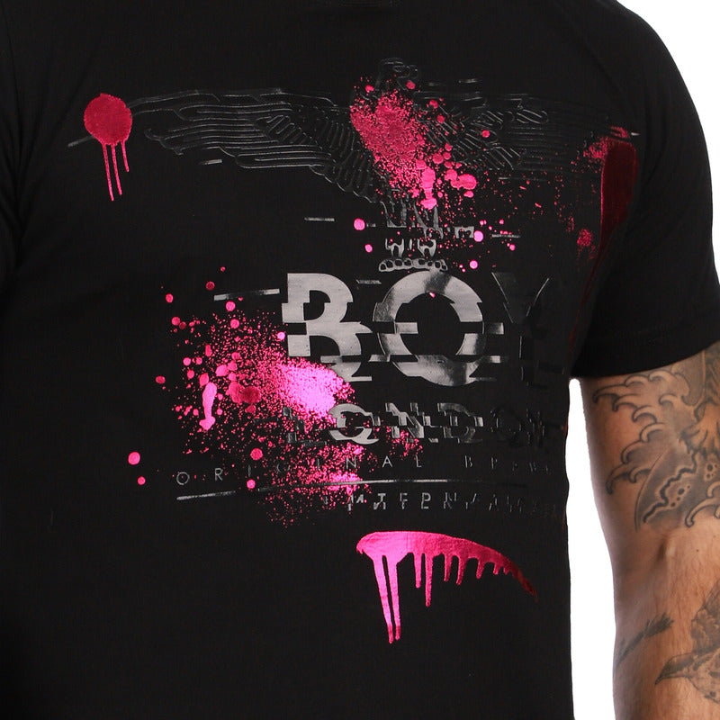 Playera Negra Efecto Pintura Salpicado Grafiti Boy London