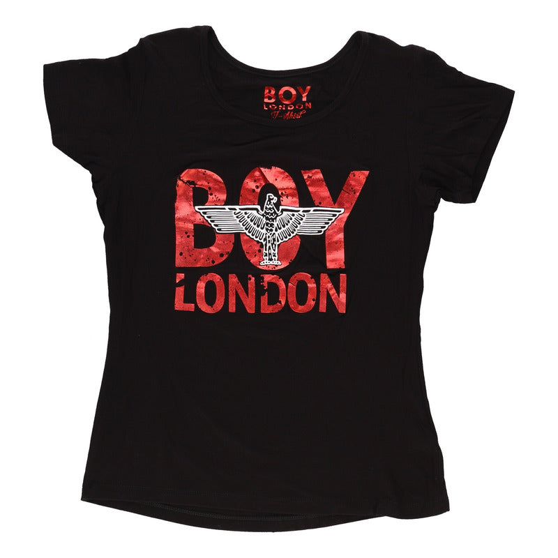 Playera Negra De Dama Letras Rojas Foil Y Aguila Boy London