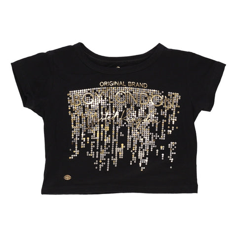 Crop Top Boy London Mujer Negro Cascada Metálica Oro