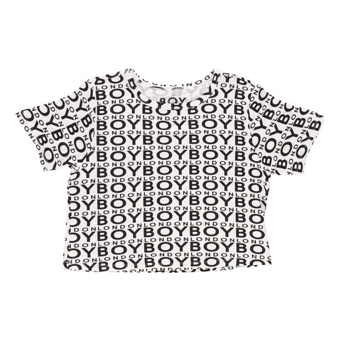 Blusa Crop Top Mujer Casual Clasico Letras Negras Boy London Blanco