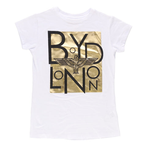 Playera Boy London Mujer Blanca Foil Dorado Casual
