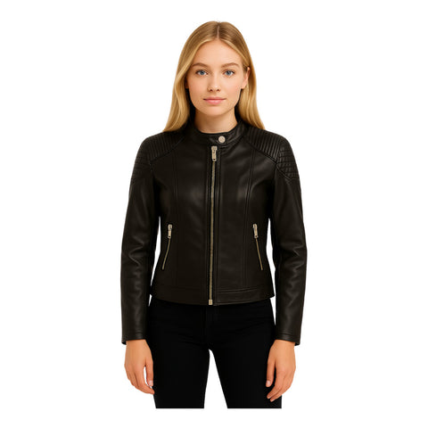 Chamarra Vinipiel Casual Biker De Dama Boy London Café Oscuro