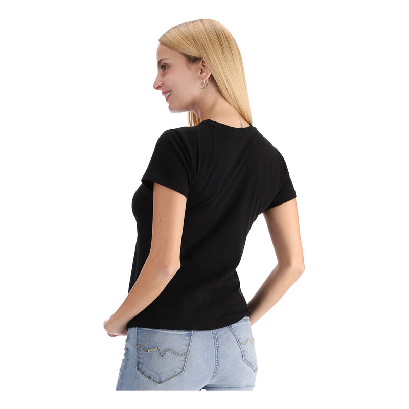 Playera Negra Mujer Flores Brillos Rosa Foil Oro Boy London