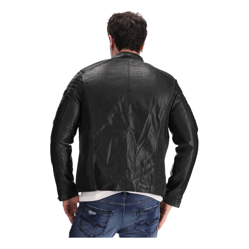 Chamarra Hombre Vinipiel Biker Slim Fit Afelpada Boy London