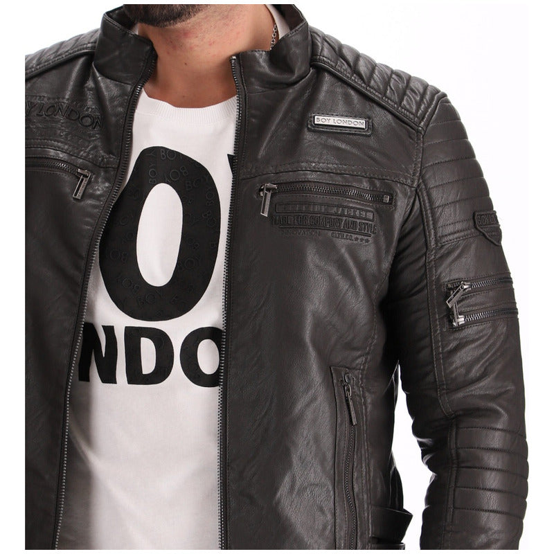 Chamarra Vinipiel Hombre Biker Interior Afelpado Boy London