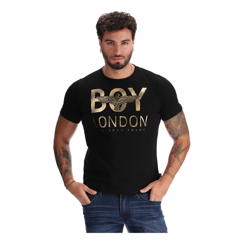 Playera Manga Corta Foil Dorado Flock Terciopelo Boy London