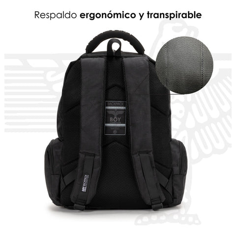 Backpack Mochila Negra Reflejante Placa Metálica Boy London