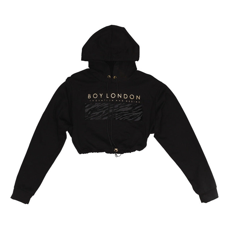 Sudadera Crop Top Ombliguera Estampado Terciopelo Boy London