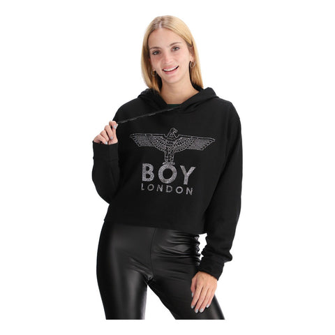 Sudadera Mujer Crop Top Ombliguera Con Pedreria Plata Boy London