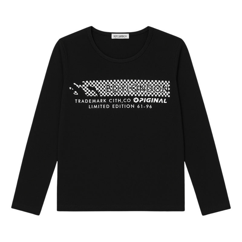 Playera Negra De Dama Manga Larga Boy London Original