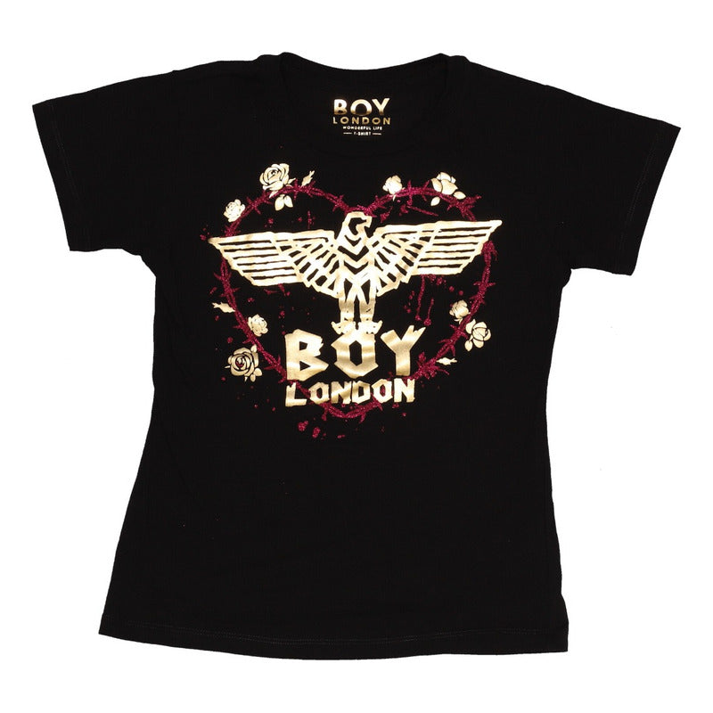 Playera Negra Mujer Foil Oro Corazon De Brillos Boy London