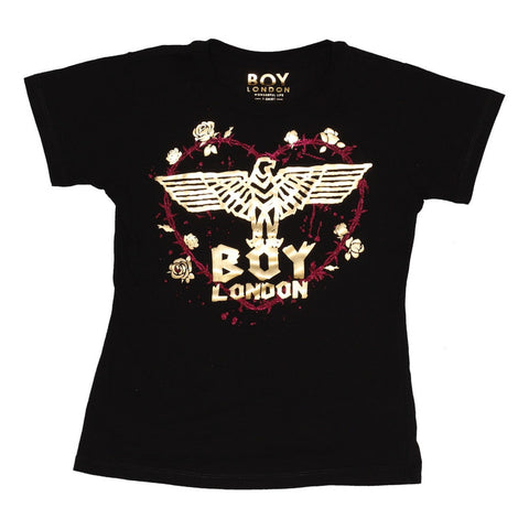 Playera Boy London Mujer Negra Águila Dorada Corazón
