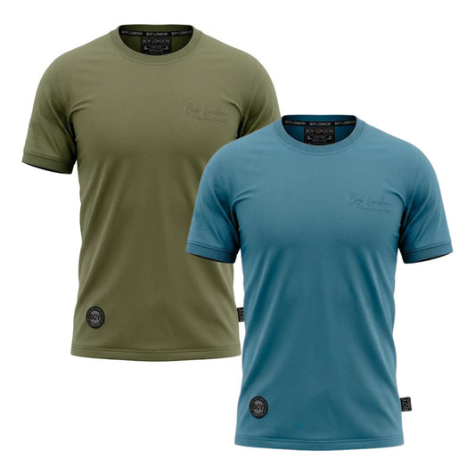 2 Pack Set Playera Verde Hombre Cuello Redondo Boy London Verde Oscuro / Azul Turquesa Chica