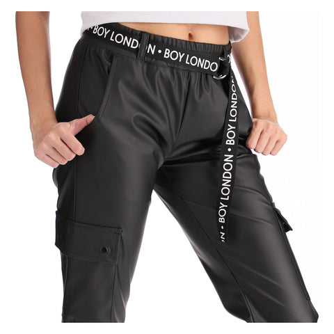 Pantalon Vinipiel Jogger Negro Cinturon Bolsillos Boy London
