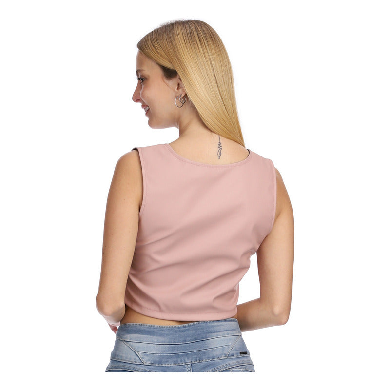Blusa Crop Top Rosa Vinipiel Ombliguero De Dama Boy London