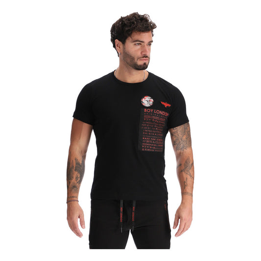 Playera Negra Manga Corta Hombre Parche Bordado Boy London