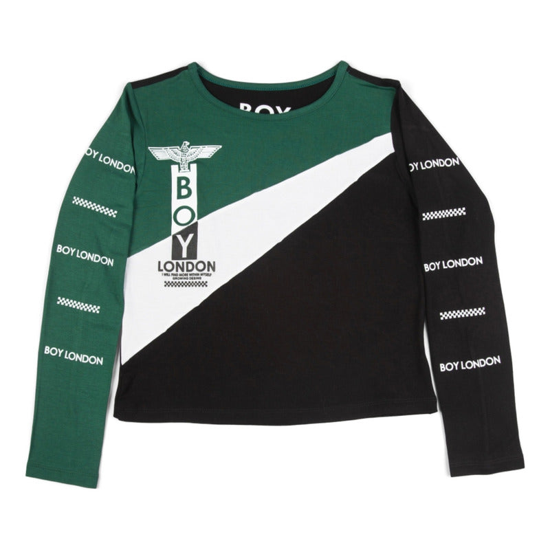 Crop Top Blusa De Manga Larga Verde Y Negro Boy London
