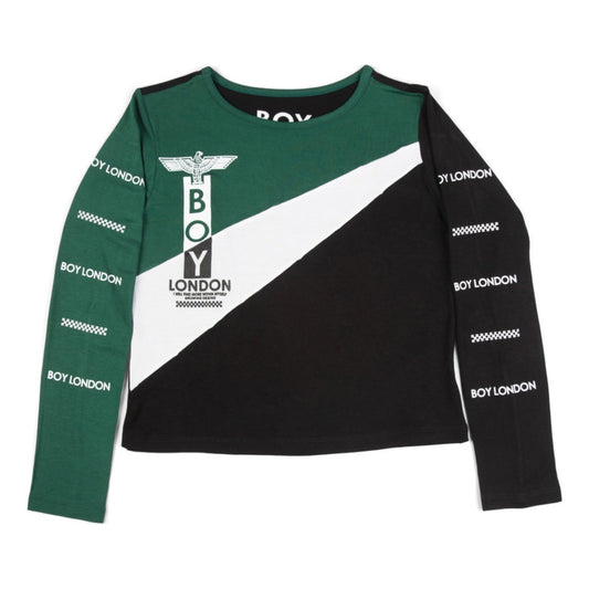 Crop Top Blusa De Manga Larga Verde Y Negro Boy London