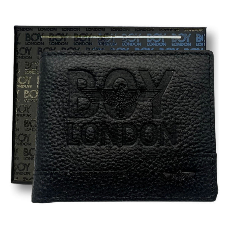 Cartera De Piel Plegable Negra Compacta Hombre Boy London