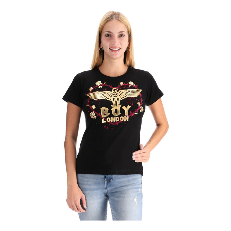 Playera Negra Mujer Foil Oro Corazon De Brillos Boy London