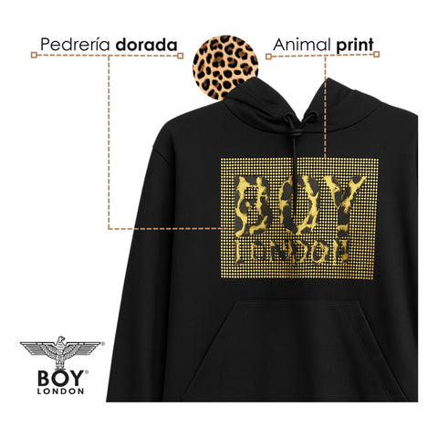 Sudadera Negra De Mujer Animal Print Pedreria Oro Boy London