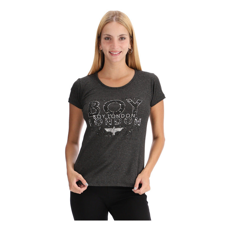 Playera Ligera Dama Letras Negras Foil Plateado Boy London