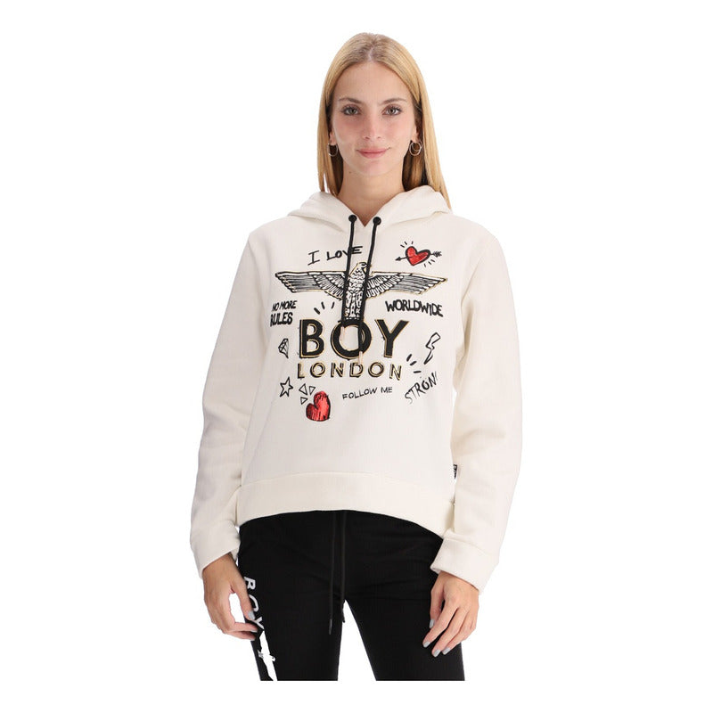 Sudadera Blanca Hoodie Mujer Con Gorro I Love Boy London
