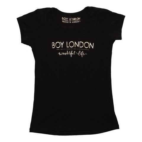 Playera Boy London Mujer Negra Wonderful Life Dorado